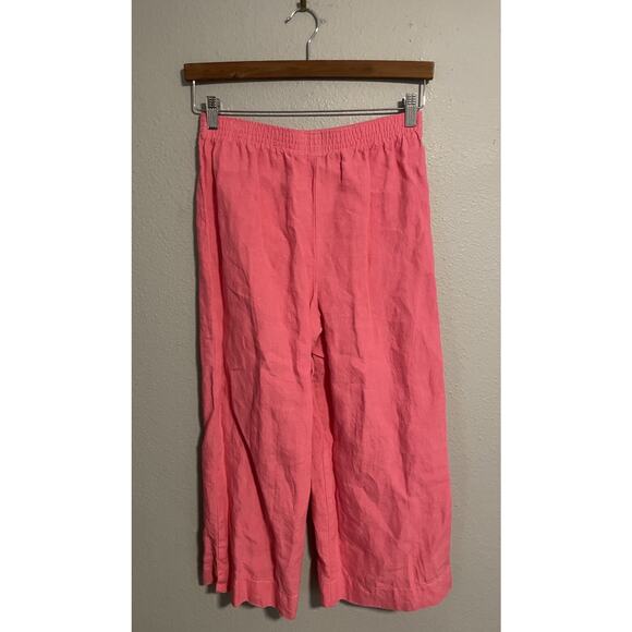 Vintage Womens Crop Pants Size Medium Pink Linen Pull On Lagenlook Coastal 90s - Picture 2 of 7